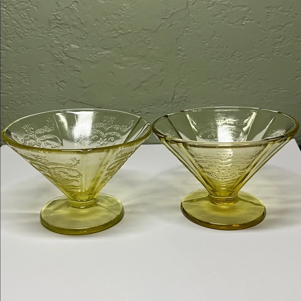 Vintage “Madrid” Amber Depression Glass Sherbet Dishes – Pair
